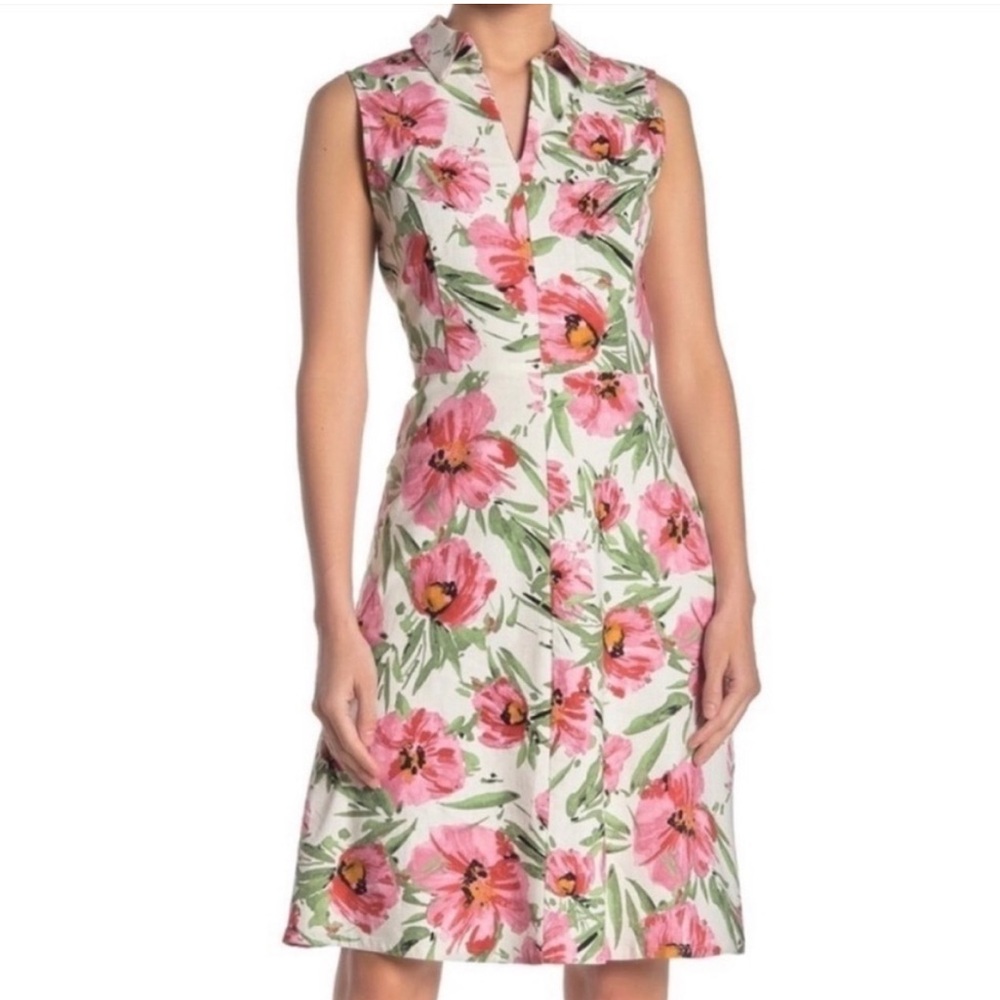 New linen poppy flora dress size 14 TAHARI